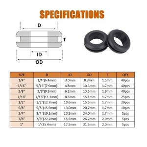 Kit de Anillas de Goma Negra, 190 Piezas, 9 Tamaños, Anillas de Protección de Cables EPDM - Product Image 5