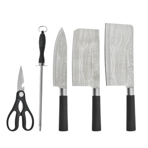 Premium Stainless Steel <b>Knife</b> <b>Set</b> 5 Piece With Cleaver Meat Cutter Kitchen <b>Knife</b> Sharpening Rod And Scissors For Home Cooking - Product Image 1