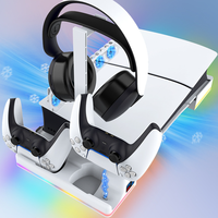 Support de stockage horizontal pour Console mince PS5 avec ventilateur de refroidissement RVB support pour casque contrôleur chargeur de quai de charge