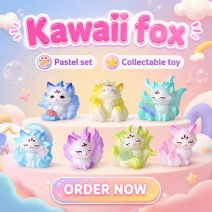 Scatola a Sorpresa Personalizzata in Resina con Statuette di Animali Cartoon Cloud Dream Fox, Eco-Friendly per Decorazioni da Scrivania e Casa - Product Image 3