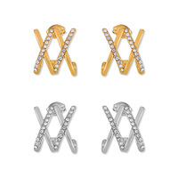 Fanke Boucles d'oreilles clous en zircon, style Ins, design géométrique croix et double X, au design unique et affirmé, polyvalentes