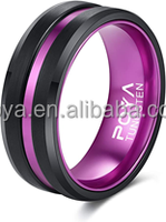 POYA Bague en tungstène unisexe 8 mm doublure en aluminium rouge plaqué noir en forme de boule à la mode pour cadeau de fête d'anniversaire de fiançailles de mariage
