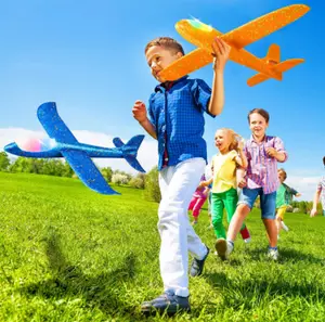 35Cm 1 Blauw Pistool 1 Vliegtuig Licht Nacht Kinderspeelgoed Persoonlijk Interactief Schuim Vliegtuig Launcher Kinderen Uitwerping Schietspel