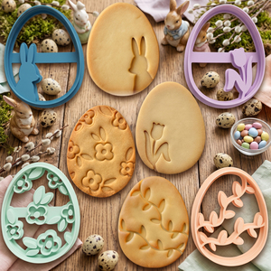 Lot de 4 emporte-pièces pour œufs de Pâques moulés par injection de qualité alimentaire, moules à <span class=keywords><strong>biscuits</strong></span> en relief pour la pâtisserie, motifs personnalisables - Product Image 1