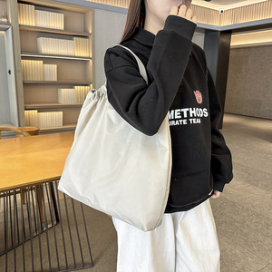 Drawstring Folding Recycled Lightweight <b>Nylon</b> Large Grocery <b>Tote</b> <b>Bag</b> Reusable Foldable Shopping <b>Bag</b> Into Pouch Women's - Product Image 5