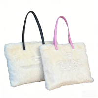 Sac fourre-tout en fausse fourrure pelucheuse avec poignées contrastées, sac à bandoulière doux et moelleux, sac à main personnalisé avec logo brodé pour femmes