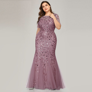2026 High Quality Plus <strong>Size</strong> <strong>Sequin</strong> Mesh Fishtail Slim Banquet Host Evening Party Prom <strong>Dresses</strong> for Women - Product Image 5