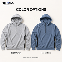 Sweat-shirts et sweats à capuche pour hommes personnalisés en gros, gris chiné, demi-zip, avec panneau latéral noir et motif lettres, en polycoton, style sportif athlétique