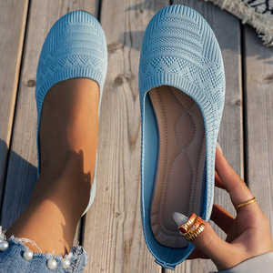 Zapatos náuticos transpirables de tela tejida sin cordones para mujer, de punta redonda, talla grande, para las cuatro estaciones, con forro de tela. - Product Image 1