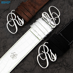 <strong>Custom</strong> Letter Shape Ladies Metal Belt Buckle Brand Logo Matt Silver Plating Metal 38mm Alloy Buckle for Man Women - Product Image 1