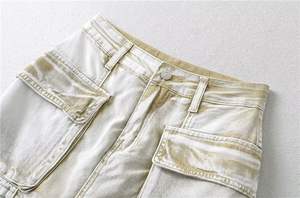 Denim <strong>Skirt</strong> Vintage Big Pockets A-line High Waist <strong>Wrap</strong> Hips Cargo Mini <strong>Skirts</strong> - Product Image 4