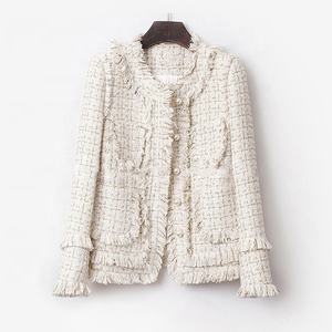 थोक ऊन जैकेट प्लेड ट्वीड खाई ढीला कोट महिलाओं निगल बांधना परिधान परिधान कपड़े - Product Image 1