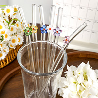 Pailles en verre réutilisables écologiques modernes 8MM transparentes colorées mignonnes pour Noël, accessoires de bar