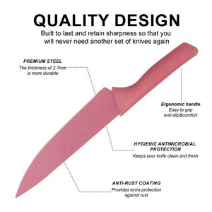 Juego de Cuchillos de Cocina Multifuncionales de Paja de Trigo Color Macarrón, Cuchillos para Frutas y Verduras con Tabla de Cortar - Product Image 2