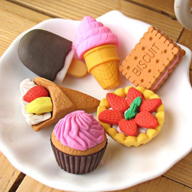 Wholesale Cute 3D Creative Soft Pencil Eraser Detachable Cake Food Design Easy to Erase for Children Creative Gift Made Rubber