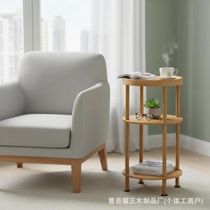 Nordic double-layer <b>round</b> coffee <b>table</b>, modern home <b>small</b> apartment living room <b>small</b> <b>table</b> sofa <b>side</b> <b>table</b> storage solid wood - Product Image 2