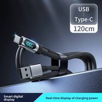 Kabel USB C ke USB C 100W PD dengan Layar Digital, Pengisian Cepat, Kabel Charger Berlapis Logam untuk Laptop, Ponsel, Tablet