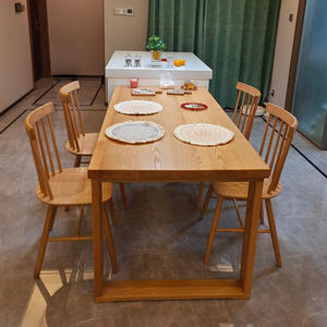 Table à manger rectangulaire en bois massif nordique, structure stable en chêne, meubles de salle à manger - Product Image 4