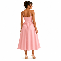 Robe longue élégante et décontractée en lin rose de luxe pour femme, sans manches, collection automne 2026