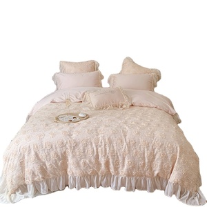 Korean Style <strong>Full</strong> Cotton Jacquard Lace Princess <strong>Bed</strong> <strong>Set</strong> Luxury Wedding Duvet Cover <strong>Set</strong> - Product Image 1