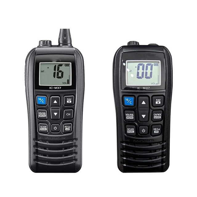 IC-M37 Handheld VHF Marine for IP57 Waterproof Floating Walkie Talkie with 0-10KM Range 5W Output 1500-2000mAh Battery