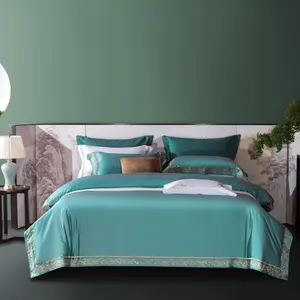 Atacado doméstico verde alta qualidade 100% algodão cobertor capa 4 peças têxteis-lar cama conjunto fornecedor