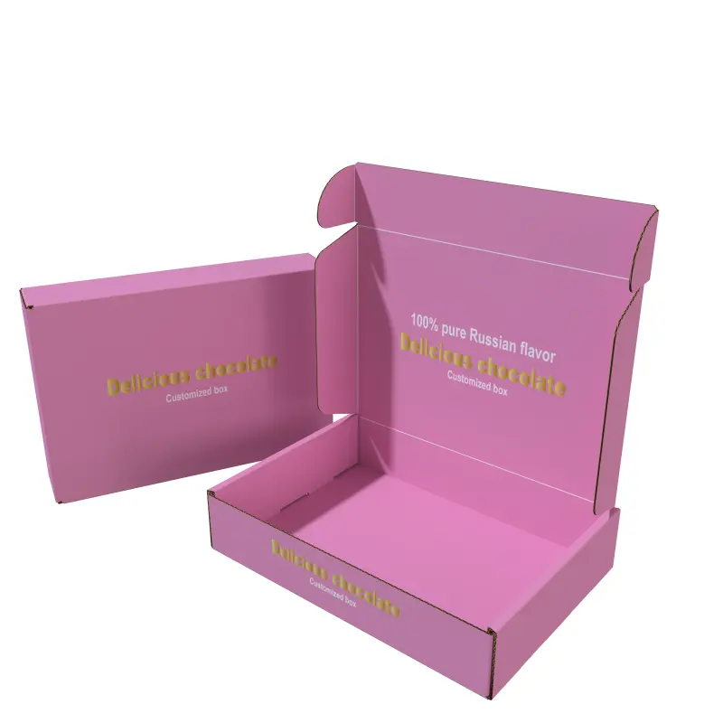 Pembe baskılı lezzetli çikolata kutusu özel yapışkan etiket şeker gıda çikolata için kağit kutu sevgililer düğün hediye kutusu