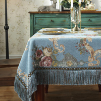 Nappe de table en coton et lin brodée classique européenne personnalisable avec pompon, anti-poussière, antidérapante pour un usage domestique