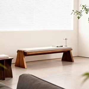 Banco de madera maciza de estilo japonés con cojín para entrada, dormitorio, sala de estar - Product Image 4