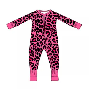 Custom Solid Bamboo Two Way Zipper Baby long sleeve Romper Footie Pajamas Baby clothes new born baby Pajamas