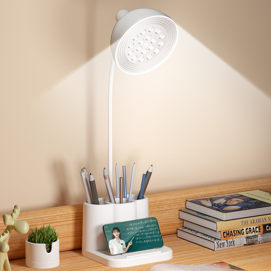 Modern Simple Flexible Adjustable Dual-Use E26 LED Eye Caring Charging Dimmable Type-C Table Lamps White Shade Touch Control
