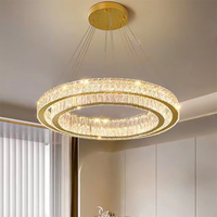 Lustre moderne de luxe en or à double anneau avec cristaux, luminaire suspendu rond en cristal LED, lampe suspendue au plafond en cristal pour salon