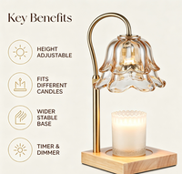 Lampe chauffe-bougie électrique dorée avec minuterie et variateur d'intensité, cadeau pour femme, pour faire fondre la cire