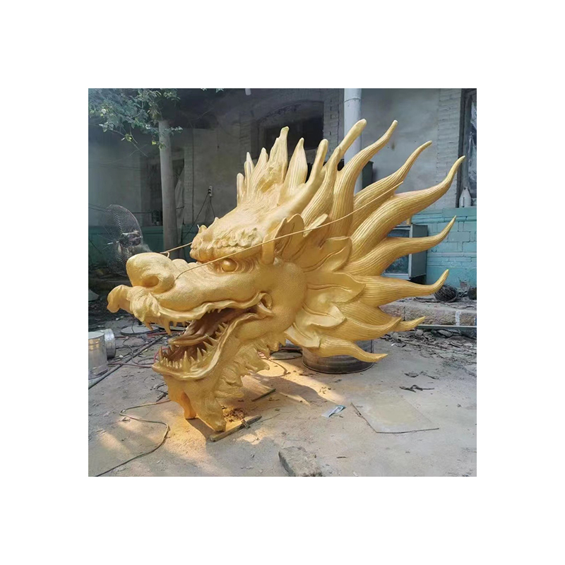 Nouveau Design Sculpture de tête de Dragon en résine de fiber de verre de couleur or populaire de haute qualité