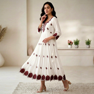 Best Quality Beautiful Designer Embroidery Work on Silk Fabric Bollywood Style Anarkali <b>Top</b> Dupatta Set at Wholesale Price - Product Image 1