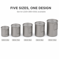 Tasse de camping en titane pur avec couvercle et poignée pliable, pour café et thé, 220ml 380ml 550ml, ultralégère, pour randonnée et glamping