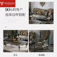 Canapé sectionnel de style européen Yuhui, ensemble sculpté en bois massif avec rembourrage en éponge pour salon ou mobilier de villa