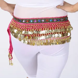 Oryantal Dans Kalça Eşarbı Altın 248 Paralı 150cm Renkli Taşlı Mısır Üçgen Kadife Kemer Performans Eteği Kalça Sarma Bandı - Product Image 3