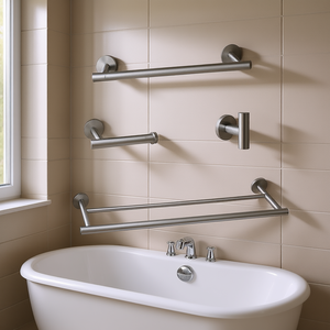 Ensemble de barres porte-serviettes en acier inoxydable 304, finition brossée, accessoires de salle de bain à fixation murale, porte-serviettes double, design minimaliste - Product Image 2