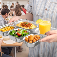 Plateau repas divisé en acier inoxydable 304 - Assiette rectangulaire à 5 compartiments pour le déjeuner au bureau, l'école, le restaurant, compatible lave-vaisselle