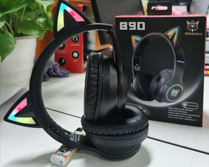 Auriculares inalámbricos <span class=keywords><strong>Onikuma</strong></span> <span class=keywords><strong>B90</strong></span>, plegables, BT 5,0, LED, para videojuegos, con orejas de gato - Product Image 3