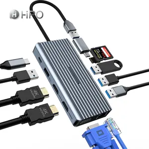 Hub USB 12 dalam 1, stasiun Dok C tampilan tiga via MacBook Pro/Air adaptor USB C (USB A 3.0 1G Ethernet PD 100W