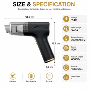 6000Pa Cordless Handheld <b>Vacuum</b> Cleaner 50W <b>Portable</b> Car <b>Vacuum</b> Air Duster Blower Inflator Type C Rechargeable Compact OEM ODM - Product Image 5