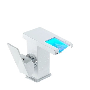 Blanc Cuivre Led Cascade Robinet Salle De Bains Monotrou Eau Chaude Et Froide Lavabo Salle De Bains Armoire Inter-Plate-Forme Bassin Fauc - Product Image 1