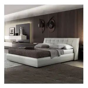 Italian Leather Light Luxury Bed Simple Wooden Bedroom Furniture Stitching Designer Model Double Beds