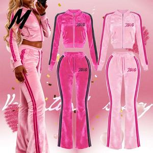 Dames Casual Fluwelen Leisure Set met Zijstreep, Hoge Kwaliteit Dames Velours Jas en Leisure Broek, 2-delig Set Dameskleding - Product Image 1