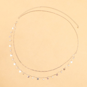 โซ่คาดเอวสองชั้นสีทองประดับผีเสื้อและคริสตัลพู่ห้อยสำหรับผู้หญิง สไตล์สตรีทแฟชั่น ใส่ได้ทุกวัน โซ่โลหะแบบห่วงเดี่ยว - Product Image 3