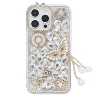 KINGSOUL Coque de téléphone de luxe scintillante en TPU+PC pour iPhone 15 Pro Max, avec strass étincelants, anneau magnétique, antichoc, protection brillante, style féminin