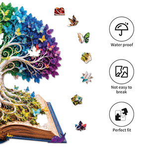 Puzzle en bois en forme de livre Arbre de Vie Papillon Arc-en-ciel, jouet anti-stress pour adultes, décoration d'intérieur, cadeau d'anniversaire, vente en gros, sans BPA - Product Image 2