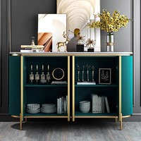 Meuble de salle à manger de luxe moderne, buffet de rangement vert foncé avec plateau en marbre, pour cuisine et salon, finition dorée